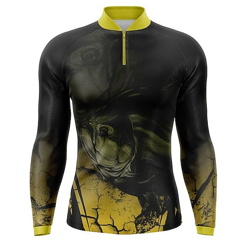 

Hombre Camisa de pesca Exterior Manga Larga Protección UV Transpirable Ligero Reductor del Sudor Secado rápido Camiseta Verano Primavera Exterior Pesca Negro amarillo