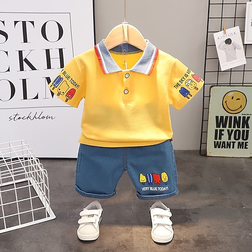 

2 deler Baby Gutt T-skjorter og shorts Antrekk Blomstret Kortermet Bomull Sett utendørs Bedårende Daglig Sommer Vår 3-7 år Gule og blå striper Hvite og blå striper MN smiley dress rosa