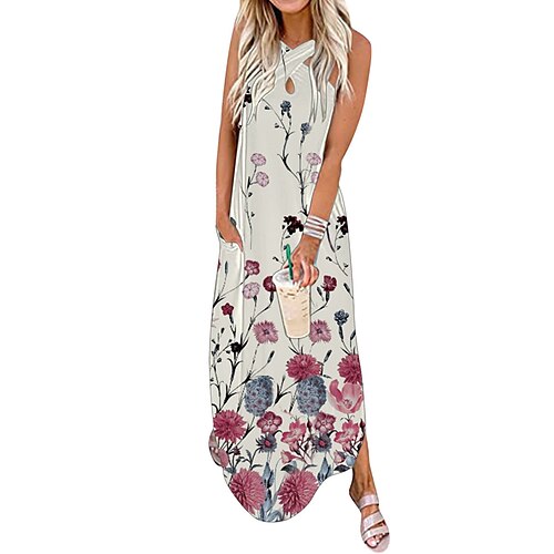 

kvinners lange genserkjole maxi genserkjole fritidsgenserkjole sommergenserkjole print genserkjole floral tie dye basic casual utendørs hverdagsferie hulltrykk ermeløs v-hals genserkjole