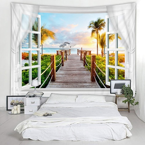 

tema de praia tapeçaria pendurada arte da parede grande tapeçaria mural decoração fotografia pano de fundo cobertor cortina casa quarto sala de estar decoração