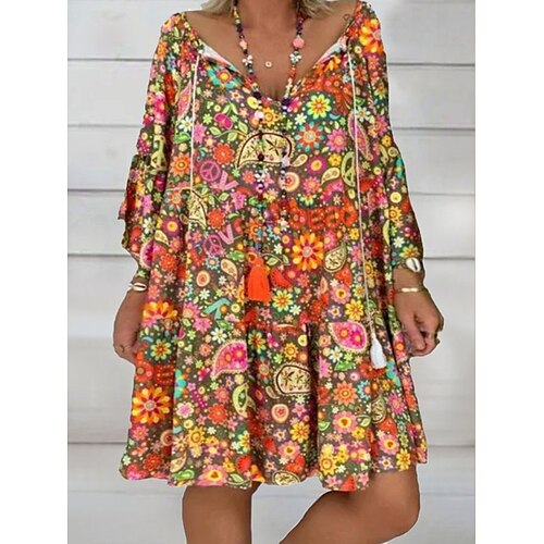 

Per donna Plus Size Abito casual vestito a flori Floreale Vestito longuette Manica lunga Stampa A V Di tendenza Giornaliero Giallo Estate Primavera L XL XXL 3XL 4XL