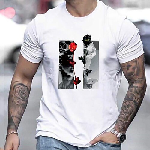 

Herre T-shirt Grafiske T-shirts Cool skjorte Rose Grafiske tryk Rund hals Varm Stempling Gade Ferierejse Kort Ærme Trykt mønster Tøj Mode Designer