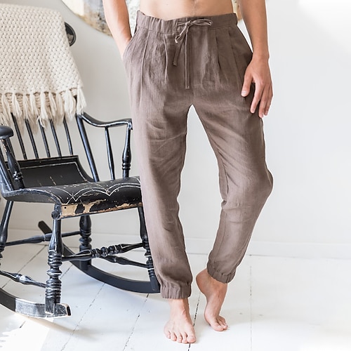 

Per uomo Pantaloni di lino Pantaloni Pantaloni estivi Pantaloni da spiaggia Pantaloni da jogger A cordoncino Vita elastica Liscio Comfort Traspirante Esterno Giornaliero Per uscire Misto cotone e lino