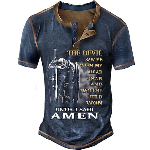 

Herre Henley-skjorte T-Shirts Grafisk Tempelridderne Henley Tøj 3D-udskrivning udendørs Afslappet Kortærmet Knap ned Trykt mønster Mode Designer Bekvem