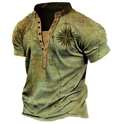 

Per uomo Camicia Henley Magliette Pop art Mappa Bussola Henley Abbigliamento Stampa 3D Esterno Giornaliero Manica corta Bottone giù Stampa Di tendenza Informale Comodo