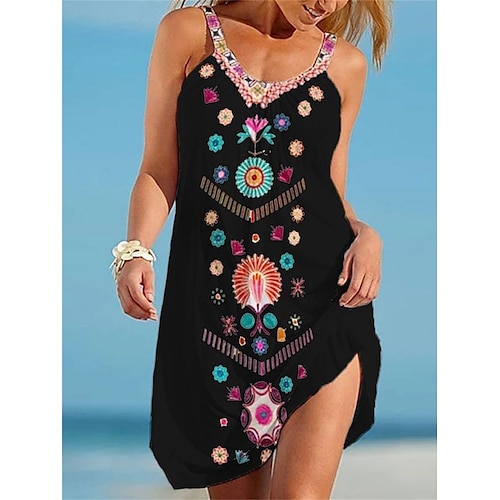 

Per donna Abito da spiaggia Abbigliamento da spiaggia Mini abito Stampa stile sveglio Etnico Floreale Con bretelline Senza maniche Morbido Giornaliero Da mare Nero Bianco 2023 Estate Primavera S M L