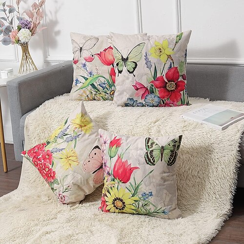 

Floral double face taie d'oreiller 4 pc doux décoratif carré taie d'oreiller taie d'oreiller pour chambre salon canapé canapé chaise