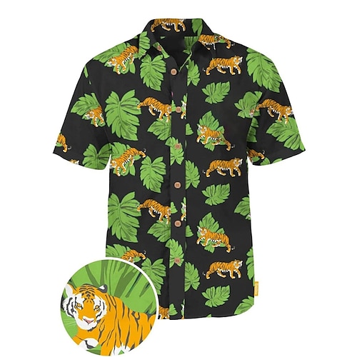 

Men's Shirt Summer Hawaiian Shirt Tiger Cactus Graphic Prints Leaves Turndown White Green Street Casual Short Sleeves Button-Down Print Clothing Apparel Vintage Fashion Streetwear Designer