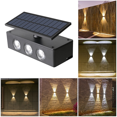 

6 led solar led licht außenwandleuchte wasserdicht up down leuchtende lichter garten dekoration treppe zaun korridor sonnenlicht solarlampe 2 modi warmweiß weiße farbe