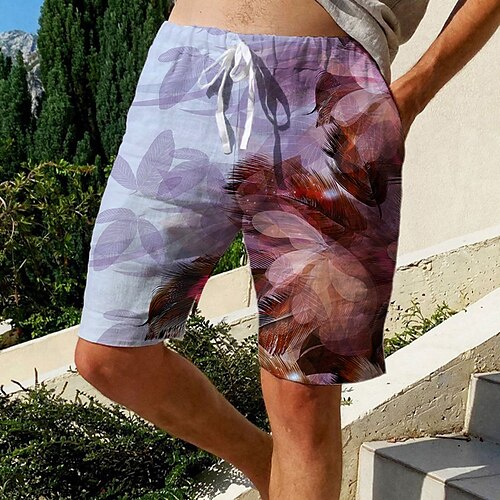 

Herre Sommer shorts Strandshorts Snørelukning Elastisk Talje Grafisk Blad Planter Åndbart Blød Korte Afslappet Daglig Ferie Gade Hawaiiansk Lilla Grøn Mikroelastisk