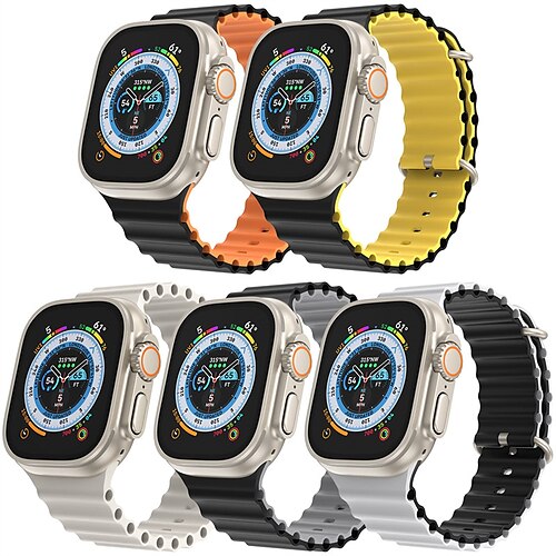 

5er Pack Ocean Armband Kompatibel mit Apple Watch Armband 38mm 40mm 41mm 42mm 44mm 45mm 49mm Elasthan Zwei Ton Verstellbar Weiches Silikon Ersatzarmband für iwatch Series Ultra 8 7 6 5 4 3 2 1 SE