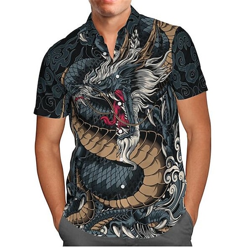 

Homme Chemise Chemise hawaïenne tigre Dragon Vagues Col rabattu Jaune clair Jaune Bleu Roi Bleu Orange Plein Air Casual Manches courtes Bouton bas Imprimer Vêtement Tenue Rétro Vintage Mode Vêtement