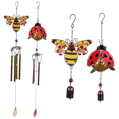 

1pc BeeBeetle Metal Painted Metal Wind Chime Outdoor Handicraft Glow In The Night Hanging Ornament For Window Balcony Garden Decor