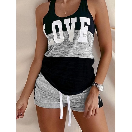 

Dame Loungewear Sæt Leopard Hjerte Sport Afslappet Komfort Daglig Ferierejse Gyms Spandex Åndbart Rund hals Uden ærmer Tanktop Shorts Sommer Forår Sort Hvid