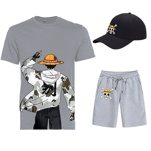 

One Piece Affe D. Ruffy T-Shirt-Ärmel Kurze Hosen Baseballmütze Bedruckt Grafik Unterhose T-shirt Hut Für Herren Erwachsene Heißprägen 100% Polyester Casual