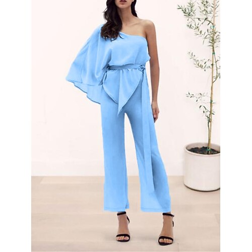 

Damen Jumpsuit Hohe Taillenlinie Feste Farbe Ein-Schulter Strassenmode Geschäftlich B¨¹ro Arbeit Regular Fit Langarm Blau S M L Sommer