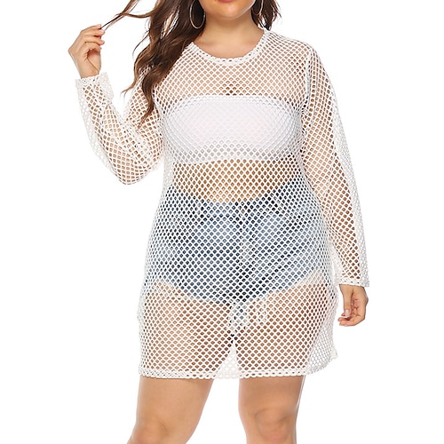 

Dame Store størrelser Uformell kjole Solkjole Helfarge Mini kjole Langermet Uthult Crew-hals Mote utendørs Svart Hvit Sommer Vår XL XXL 3XL 4XL