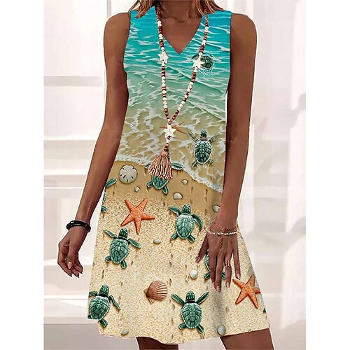 

Per donna Vestito casual Prendisole Abito senza maniche Animali Stampa A V Mini abito Attivo Di tendenza Esterno Da mare Senza maniche Morbido Blu Estate Primavera S M L XL XXL