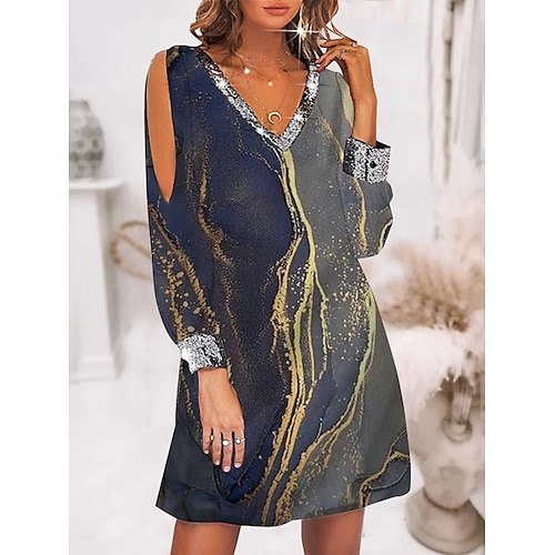 

Dame Afslappet påklædning Udskåret kjole Print kjole Nuance Marmor print Patchwork Udhulet V-hals Mini kjole Aktiv Mode udendørs Daglig Langærmet Løstsiddende Hvid Lyserød Rød Sommer Forår S M L XL