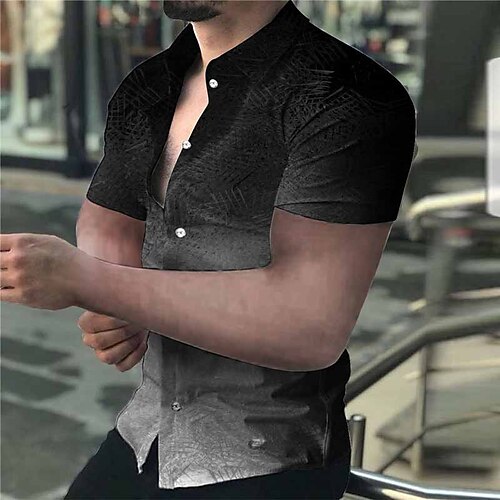 

Men's Shirt Gradient Abstract Graphic Prints Turndown Purple Gray Outdoor Street Short Sleeves Print Clothing Apparel Fashion Streetwear Designer Soft