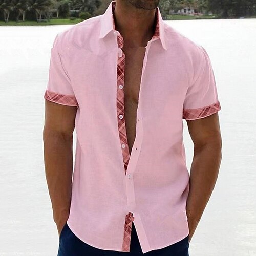 

Men's Summer Shirt Beach Shirt Black White Pink Short Sleeve Plain Lapel Spring & Summer Hawaiian Holiday Clothing Apparel Pocket