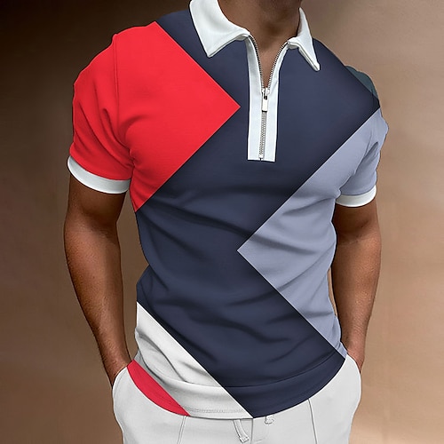 

Per uomo Polo con zip Camicia da golf Golf Sportivo Informale Chiusura lampo quarto Manica corta Di tendenza Streetwear Color Block Cerniera Primavera estate Blu scuro Polo con zip