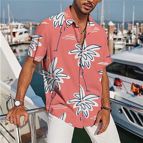 

Hombre Camisa camisa hawaiana Árbol de coco Estampados Cuello Vuelto Rosa Azul Piscina Calle Casual Mangas cortas Abotonar Estampado Ropa Tropical Moda Ropa de calle Hawaiano