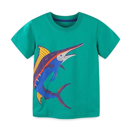 

Bambino Da ragazzo maglietta Tee Cartoni animati Squalo Manica corta Girocollo Top bambini Informale Di tendenza Giornaliero Estate Verde 2-8 anni