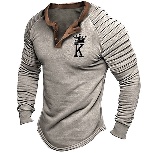 

Herren Henley Shirt Grafischen T-Shirt Cooles Hemd Grafik-Drucke King (264 x 234 cm) Schlankes Plissee Modisch Henley Heißprägen Strasse Urlaub Langarm Taste Bedruckt Bekleidung Modisch Designer