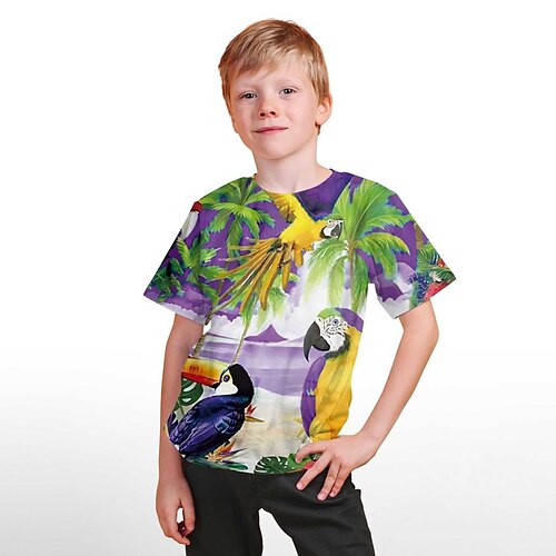 

Barn Gutt T skjorte T-skjorte Grafisk Kortermet Crewneck Barn Topp Avslappet 3D-utskrift Daglig Sommer Lilla 4 år