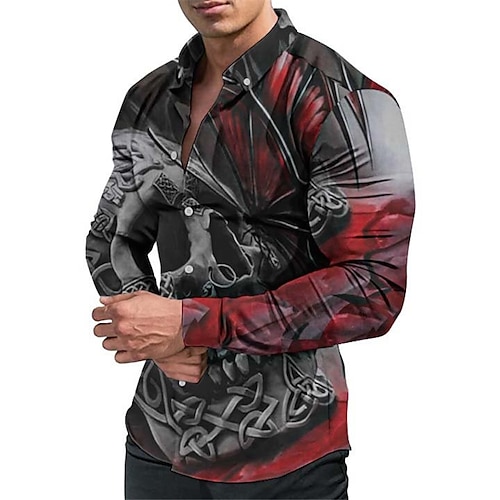 

Homme Chemise Imprimés Photos Sombre Col rabattu Noir Extérieur Plein Air manche longue Bouton bas Imprimer Vêtement Tenue Mode Vêtement de rue Design Décontractées