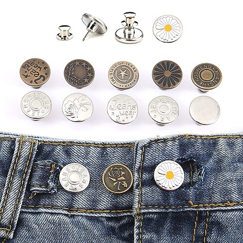 6pcs Detachable Retro Metal Buttons Snap Fastener Pants Pin for Jeans  Retractable Button Sewing-Free Buckles Perfect Fit Reduce Waist 2023 - US  $5.99