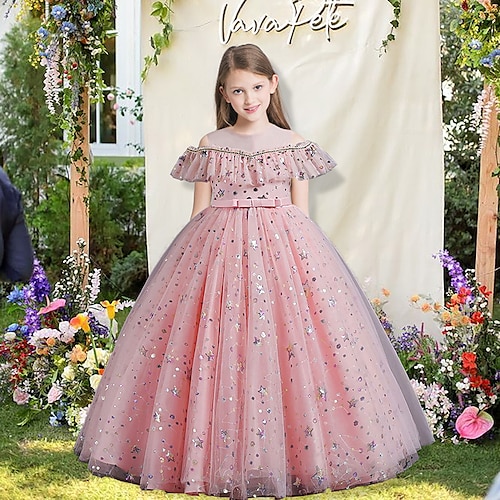 

Bambino Da ragazza Vestito Lustrini Fiore decorativo Vestito da festa Maxi Vestito Prestazioni Retato Girocollo Manica corta Elegante Vestito 4-13 anni Estate Bianco Rosa