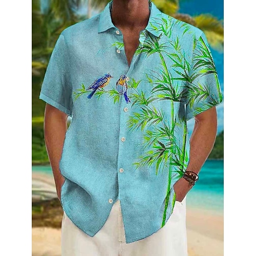 

Homens Camisa Social Camisa havaiana Pássaro Estampas Abstratas Aberto para a Lateral Azul Ao ar livre Rua Manga Curta Botão para baixo Imprimir Roupa Tropical Moda Havaiana Designer