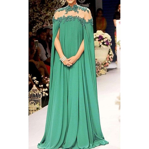 

A-linje Kveldskjoler Elegant Kjole Formell Gulvlengde Ermeløs Høyhalset Chiffon med Appliqué Ren Farge 2023