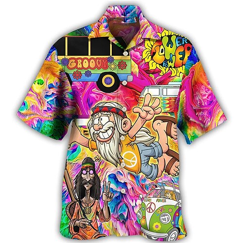 

Men's Shirt Summer Hawaiian Shirt Cartoon Graphic Prints Cuban Collar Fuchsia Casual Hawaiian Short Sleeve Button-Down Print Clothing Apparel Sports Fashion Streetwear Designer