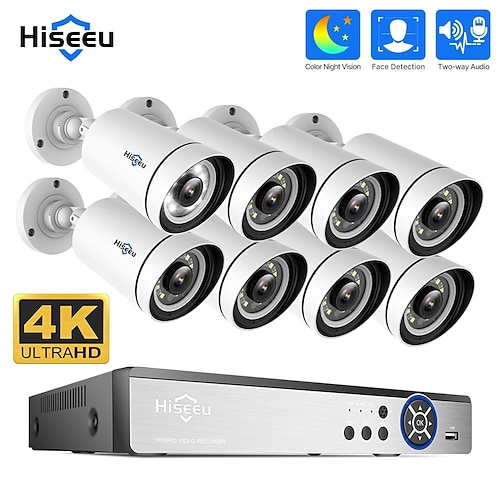 

Hiseeu 4K 8CH 8MP PoE CCTV Security Camera System Video Surveillance Kit Two Way Audio Color Night Vision Outdoor IP Street