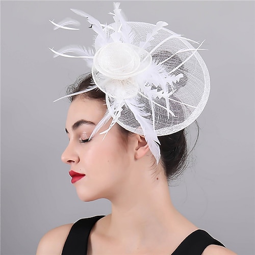 

Fascinateurs Lin Mariage Derby kentucky Elégant Britanique Avec Plume Tulle Casque Couvre-chef