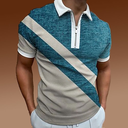 

Per uomo POLO Camicia da golf Golf Informale Per eventi Chiusura lampo quarto Manica corta Di tendenza Essenziale Color Block Chiusura lampo quarto Estate Standard Blu POLO