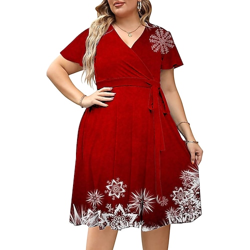 

Per donna Plus Size Abito casual Abito linea A Pop art Vestito longuette Manica corta Stampa A V Romantico Appuntamento Multicolore Vino Estate Primavera L XL XXL 3XL 4XL