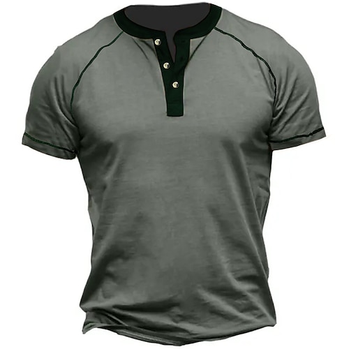 

Herre T-shirt Henley-skjorte Tee Top Vanlig Henley Gade Ferierejse Kort Ærme Knap Tøj Designer Basale Komfort