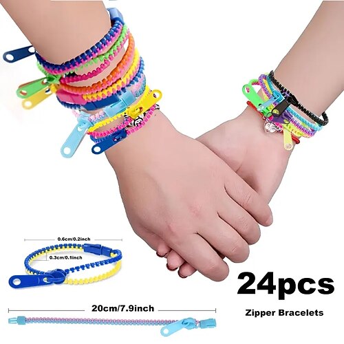 

24 pezzi bomboniere 7,9 pollici / 20 cm amicizia braccialetti con cerniera fidget 15 colori al neon braccialetto sensoriale giocattoli agitarsi braccialetti dell'amicizia per premi in classe