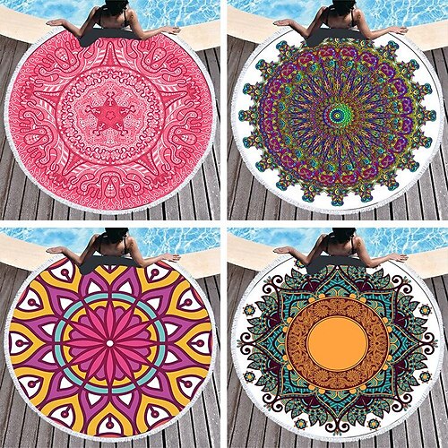 

Digital Thermal Transfer Mandala Round Beach Towel Microfiber Seaside Sitting Blanket Shawl Shawl Wiping Sweat Towel