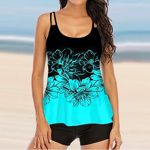 

Damen Badeanzug Tankini 2 Stück Normal Bademode 2 Teile Print Blumen Gelb Rosa Blau Tank Top Badeanzüge Sport Strandbekleidung Sommer