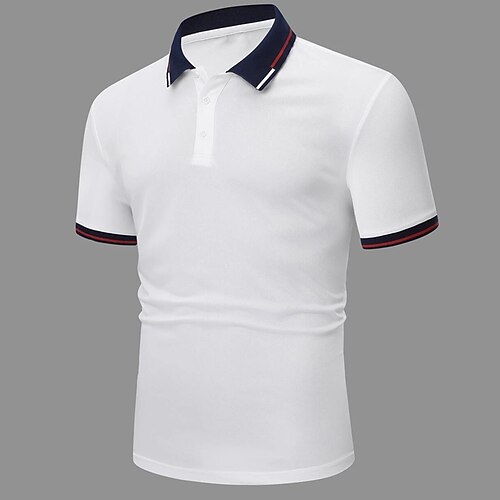 

Herre POLO T-skjorte Golf skjorte Avslappet Ferie Ribbet polokrage Klassisk Kortermet Mote Grunnleggende عادي Knapp Sommer Normal Hvit POLO T-skjorte