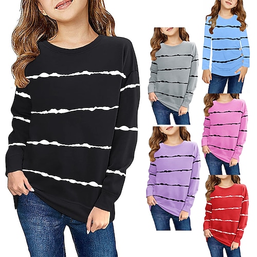 

Bambino Da ragazza maglietta Banda Informale Manica lunga Attivo 7-13 anni Inverno Nero Blu Viola