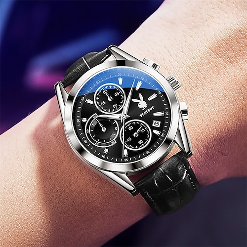 

Men Quartz Watch Creative Casual Sports Analog Wristwatch With Bracelet Luminous Calendar Date Chronograph Waterproof Genuine Leather Watch