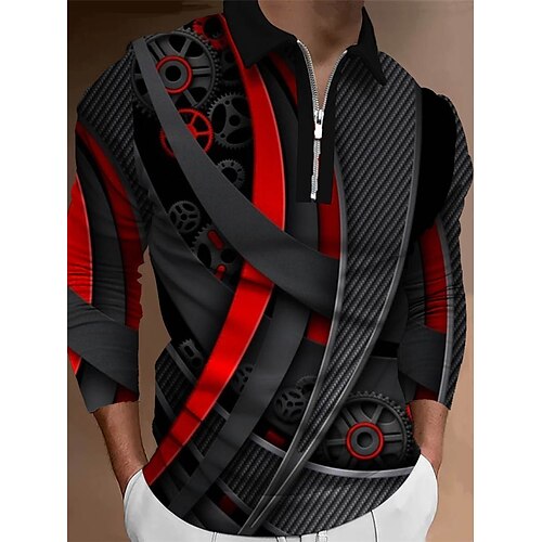 

Per uomo POLO Polo con zip Camicia da golf Golf Stampe astratte Macchina Collo ripiegabile Rosso Esterno Strada Manica lunga Cerniera Stampa Abbigliamento Di tendenza Streetwear Originale Morbido