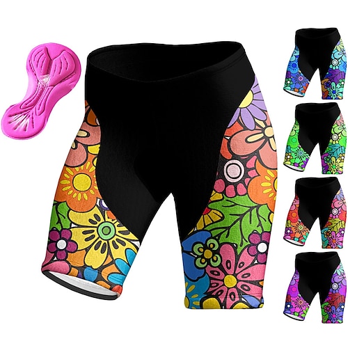 

21Grams Dame Sykkelshorts Sykkel Fôrede shorts Bunner Fjellsykling Veisykling sport Grafisk Blomster botanikk 3D Pute Sykling Pustende Fukttransport Lilla Gul Spandex Klær Sykkelklær