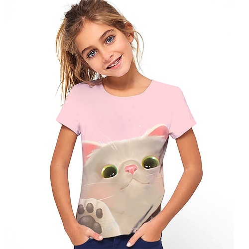 

Bambino Da ragazza maglietta Gatto Scuola Stampa 3D Manica corta Attivo 7-13 anni Estate Rosa Blu